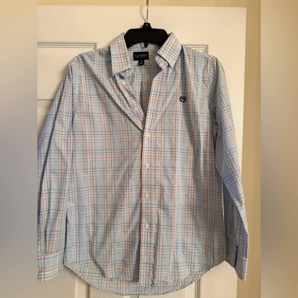 Ralph Lauren Big Boys Light Blue and Orange Plaid Shirt